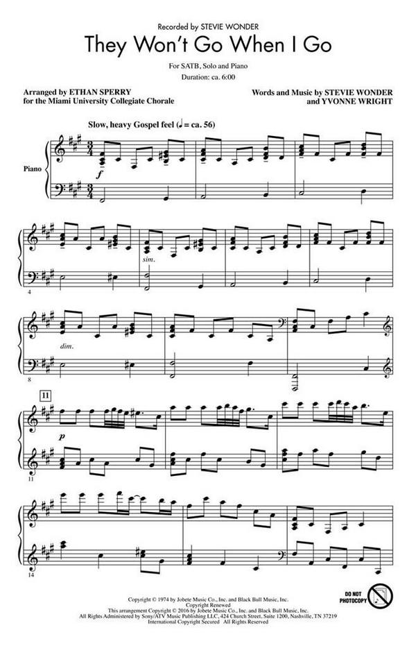 They won't go when I go  for soloist, mixed chorus and piano  score