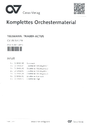 Ach wie nichtig ach wie flüchtig TWV1:38&nbsp;&nbsp;für Soli, gem Chor und Orchester&nbsp;&nbsp;Stimmensatz (Streicher 1-1-1-1-1)