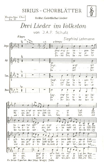 Singt singt mit heiligem Entzücken  für gem Chor und Instrumente  Chorpartitur