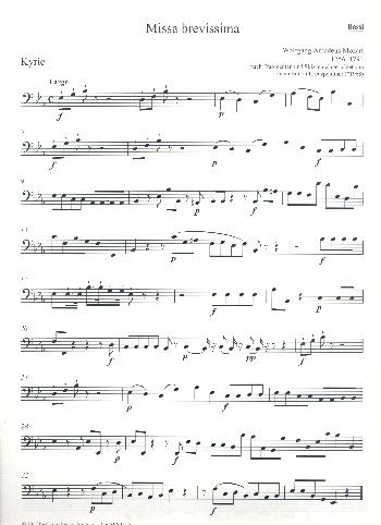 Missa brevissima&nbsp;&nbsp;für Soli, gem Chor und Orchester&nbsp;&nbsp;Violoncello/Kontrabass/Fagott