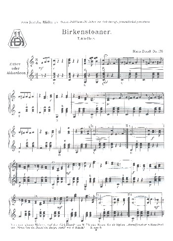 Birkenstoana op.178  für Zither (Akkordeon)  