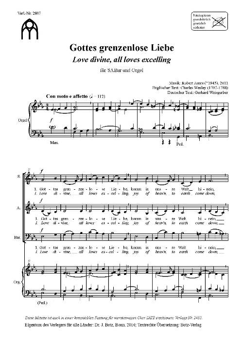 Gottes grenzenlose Liebe&nbsp;&nbsp;für gem Chor (SAM) und Orgel&nbsp;&nbsp;Partitur (dt/en)