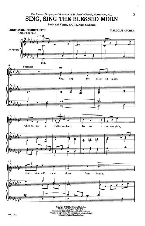 Sing Sing the blessed Morn  for mixed chorus and keyboard  score