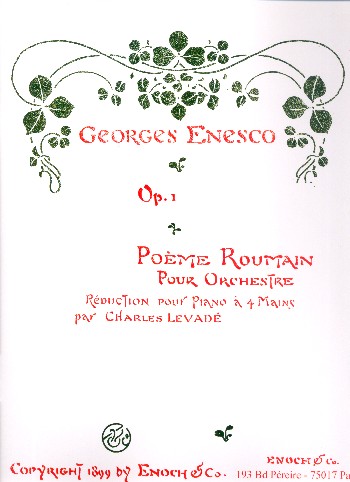 Poème roumain op.1 pour orchestre  pour piano à 4 mains  partition