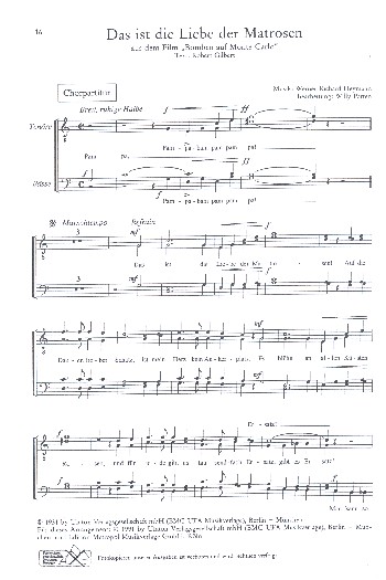 Das ist die Liebe der Matrosen   für Männerchor und Klavier  Chorpartitur