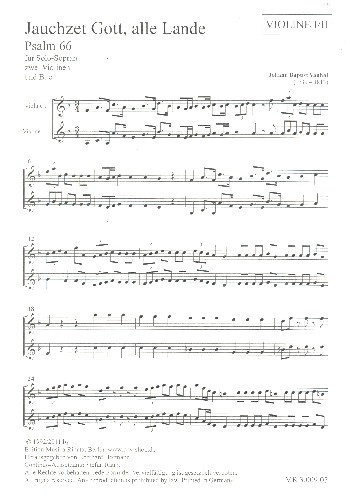 Jauchzet Gott alle Lande  für Sopran (Chor unisono), 2 Violinen und Bc  2 Spielpartituren Violine 1/2