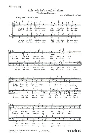 Ach wie ist's möglich dann:  für Männerchor a cappella  Partitur