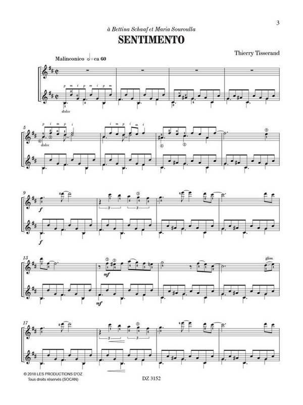 Sentimento  et  Nuit blanche&nbsp;&nbsp;pour 2 guitares&nbsp;&nbsp;partition et parties