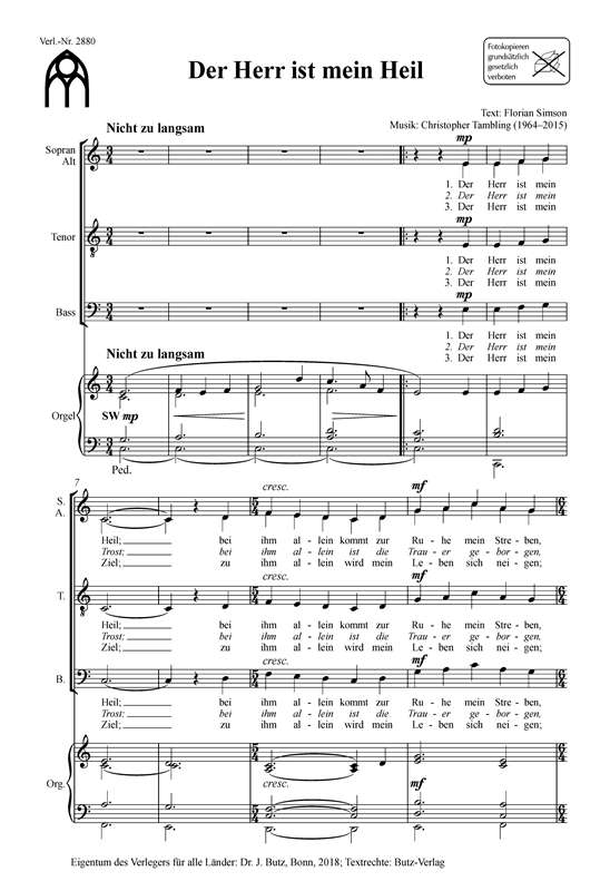 Der Herr ist mein Heil&nbsp;&nbsp;für gem Chor und Orgel&nbsp;&nbsp;Partitur