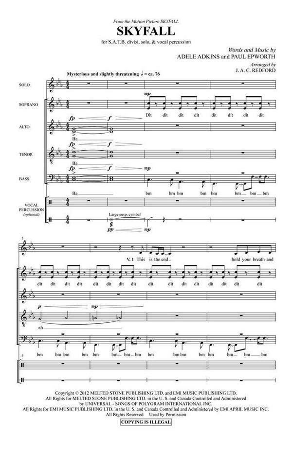 Skyfall&nbsp;&nbsp;for soloist and mixed chorus a cappella (vocal percussion ad lib)&nbsp;&nbsp;score