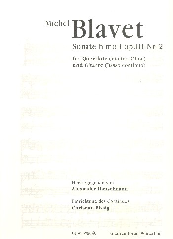 Sonate h-Moll op.3,2  für Flöte (Violine/Oboe) und Gitarre (Bc)  Partitur und Stimmen (Bc ausgesetzt)