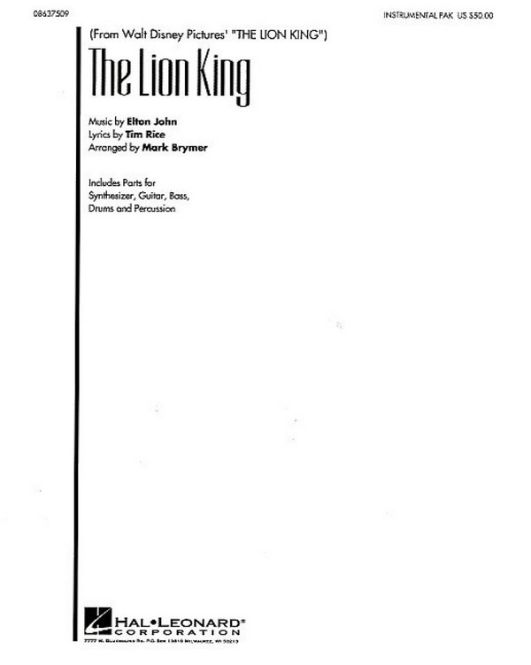 The Lion King (Medley)&nbsp;&nbsp;for chorus and instruments&nbsp;&nbsp;instrumental pack