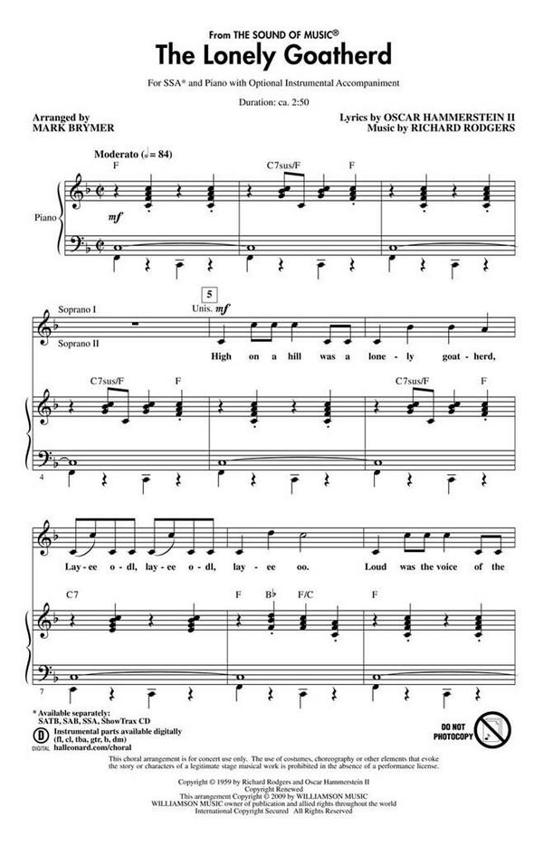 The lonely Goatherd&nbsp;&nbsp;für Frauenchor und Instrumente&nbsp;&nbsp;Klavierauszug (en)