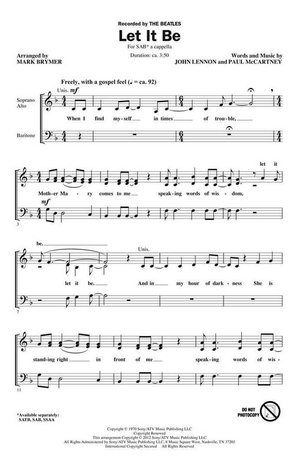 Let it be&nbsp;&nbsp;for mixed chorus a cappella&nbsp;&nbsp;vocal score