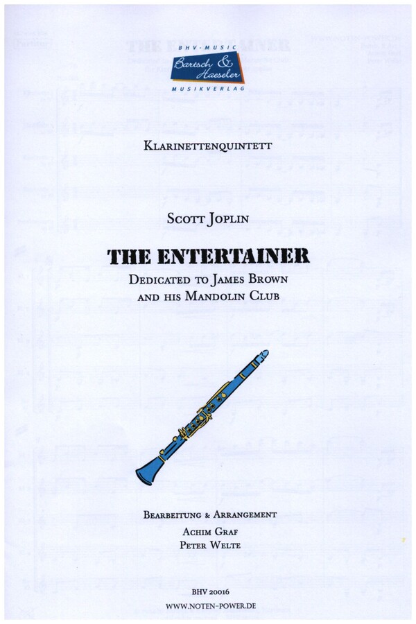 The Entertainer  für Klarinettenquintett  Partitur und Stimmen