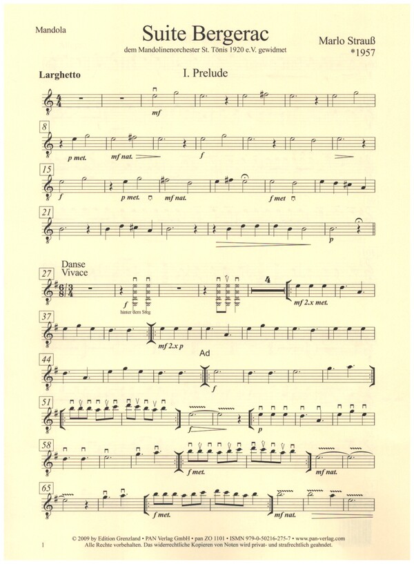 Suite Bergerac  für Zupforchester  Mandola