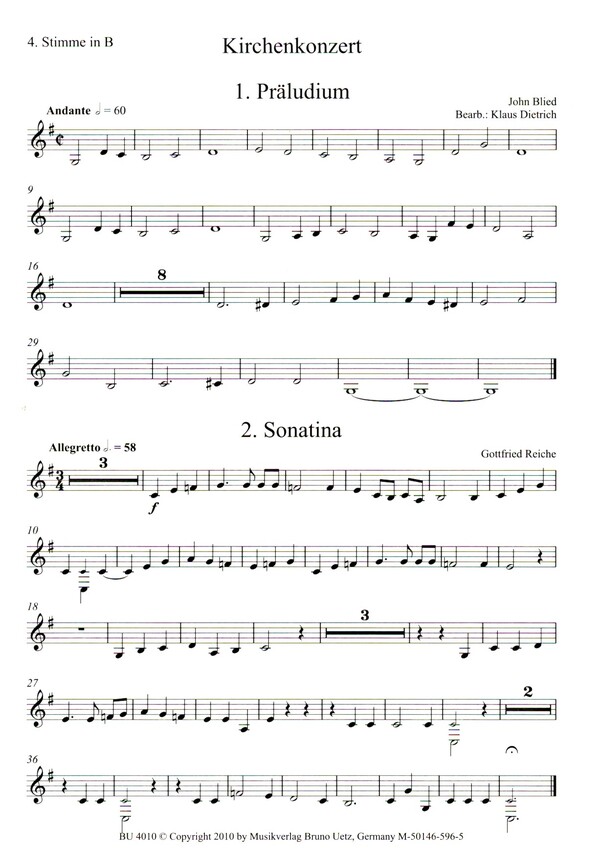 Kirchenkonzert&nbsp;&nbsp;für 4 Blechbläser&nbsp;&nbsp;4. Stimme in B