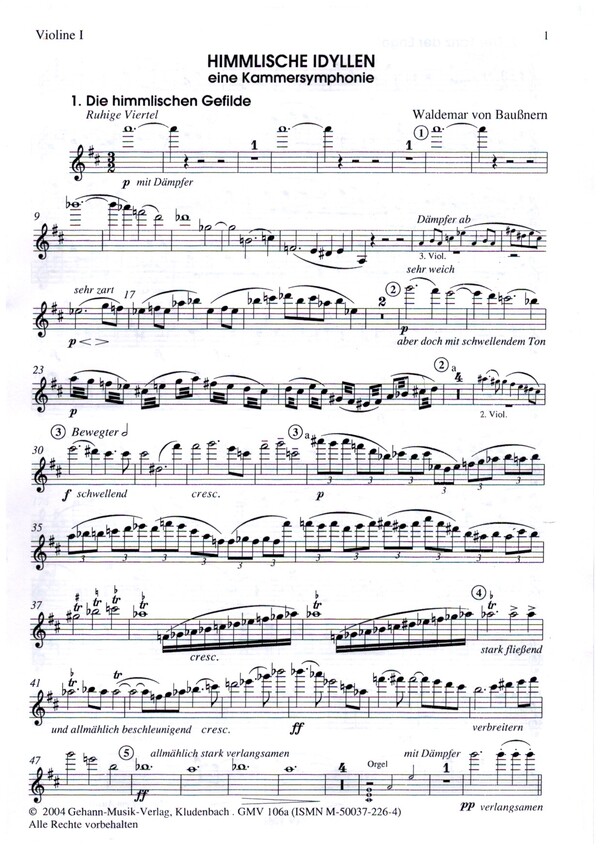 Himmlische Idyllen  für 3 Violinen, 3 Violen, 3 Violoncelli, Kontrabass und Orgel  Streicherset (3-3-3-1)