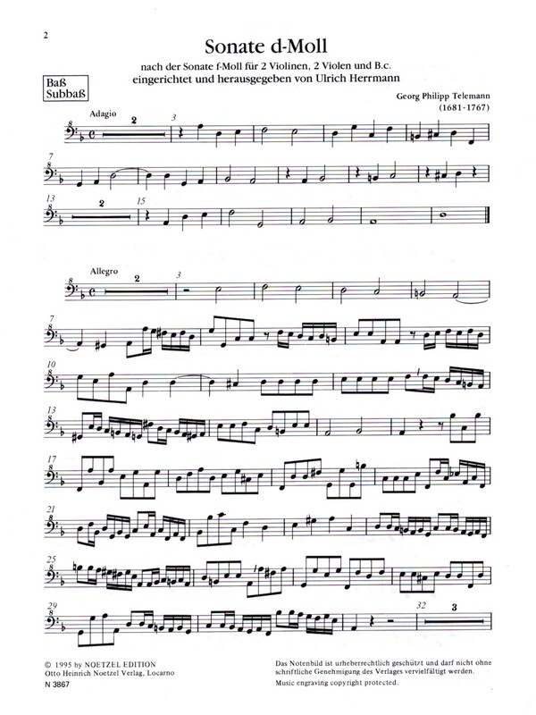 Sonate d-Moll&nbsp;&nbsp;für 5 Blockflöten (SATTB)&nbsp;&nbsp;Bassblockflöte / Subbassblockflöte