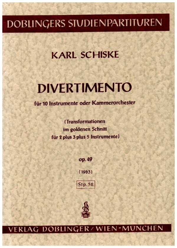 Divertimento  für 10 Instrumente oder Kammerorchester  Studienpartitur