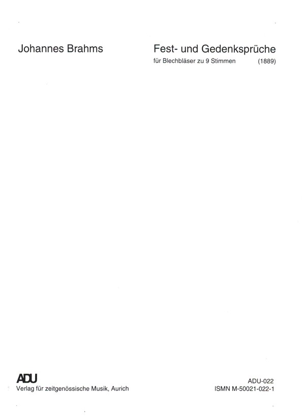 Fest- und Gedenksprüche&nbsp;&nbsp;für 4 Trompeten, 4 Pousaunen und Tuba&nbsp;&nbsp;Partitur und Stimmen