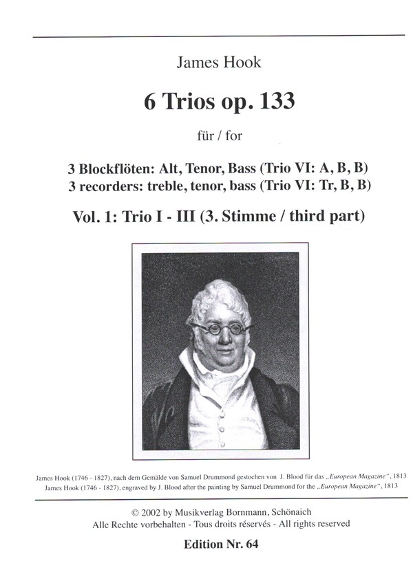 6 Trios op.133 Band 1 (Nr.1-3)  für 3 Blockflöten (ATB)  3.Stimme Bassblockflöte