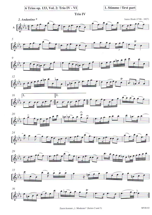 6 Trios op.133 Band 2 (Nr.4-6)  für 3 Blockflöten (ATB, Trio Nr.4 ABB)  1.Stimme Altblockflöte