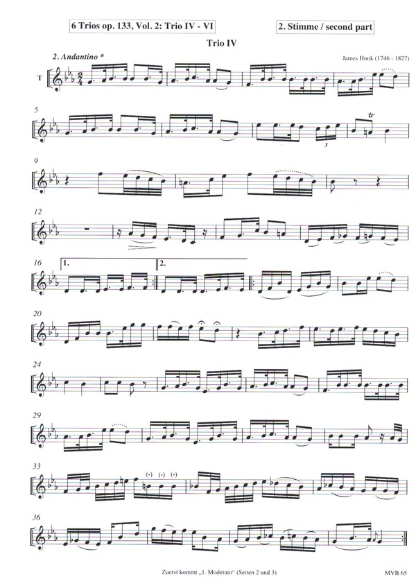 6 Trios op.133 Band 2 (Nr.4-6)  für 3 Blockflöten (ATB, Trio Nr.4 ABB)  2.Stimme Tenorblockflöte