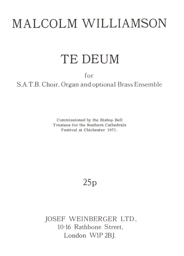 Te Deum  for mixed chorus  (and opt. brass ensemble)  organ score
