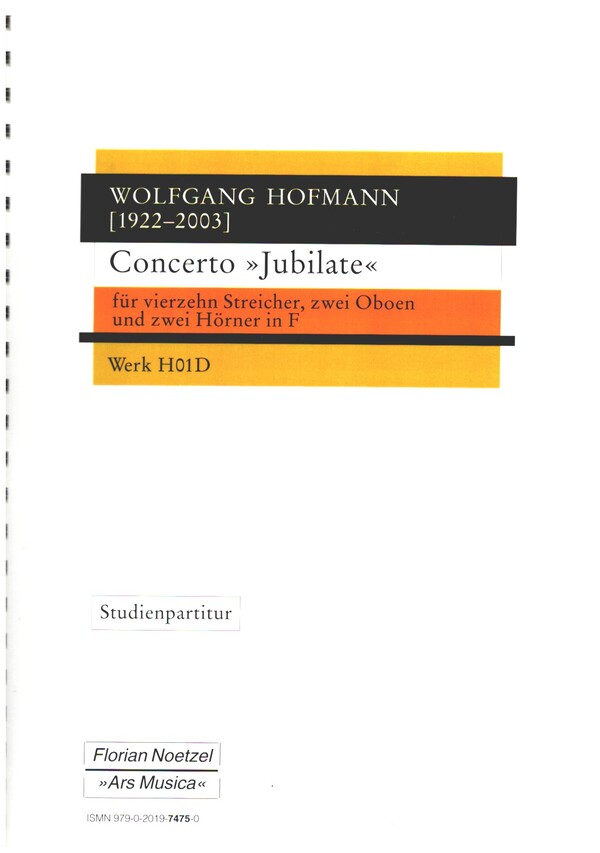 Concerto 'Jubilate'  für vierzehn Streicher, zwei Oboen und zwei Hörner in F  Studienpartitur