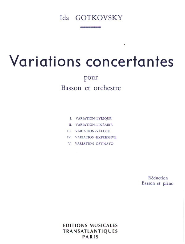 Variations Concertantes&nbsp;&nbsp;pour basson et orchestre&nbsp;&nbsp;réduction basson et piano