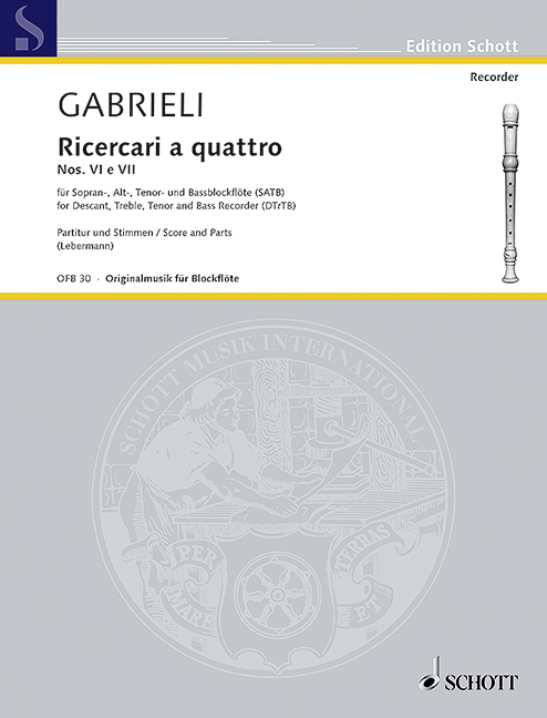 Ricercari à 4 Nr.6 und 7  für 4 Blockflöten (SATB)  Spielpartitur