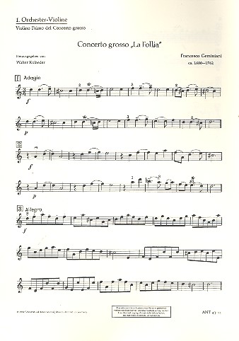 Concerto grosso  für 2 Solo-Violinen, Solo-Violoncello/Kontrabass, Streichorchester und  Einzelstimme - Violine I rip.