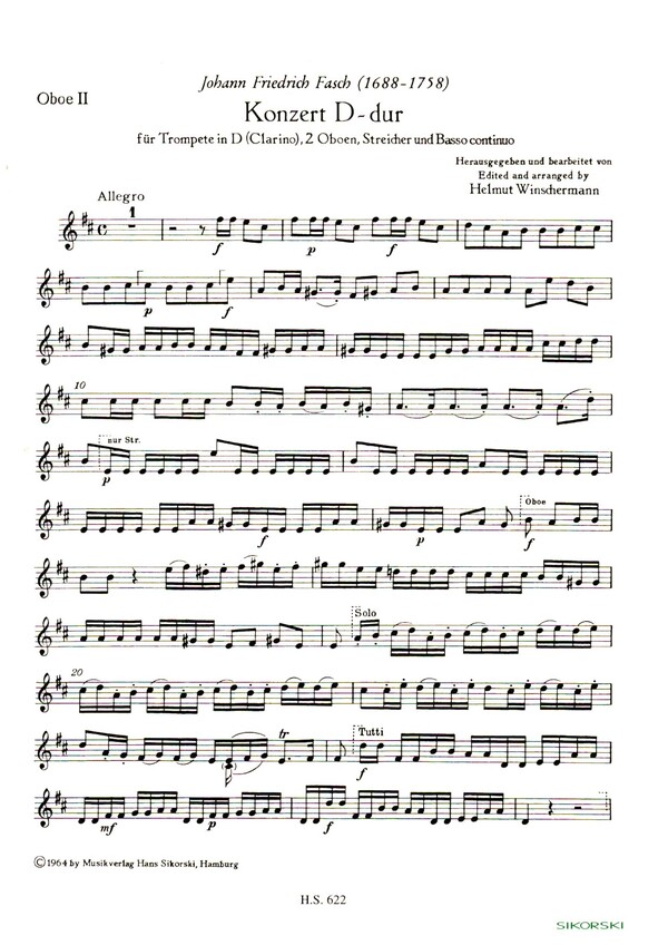 Konzert D-Dur für Trompete,  2 Oboen und Streicher  Oboe solo 2