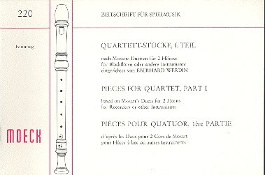 Quartettstücke nach Mozarts&nbsp;&nbsp;Duetten für 2 Hörner Band 1&nbsp;&nbsp;für 4 Blockflöten (SATB),   Partitur