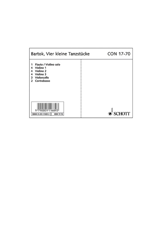 4 kleine Tanzstücke und 6 ungarische Volkslieder&nbsp;&nbsp;für Streichorchester&nbsp;&nbsp;Stimmensatz