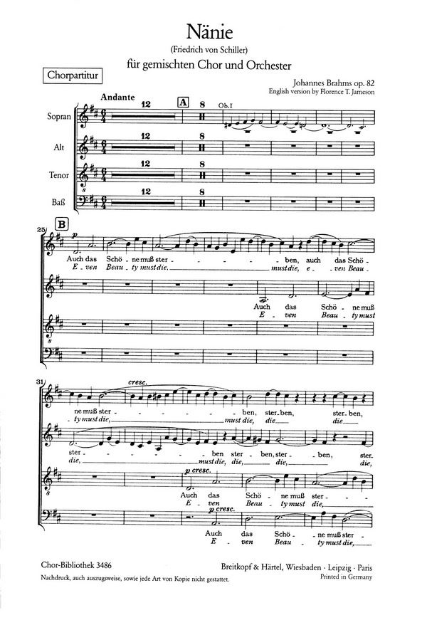 Nänie op.82&nbsp;&nbsp;für Chor und Orchester&nbsp;&nbsp;Chorpartitur