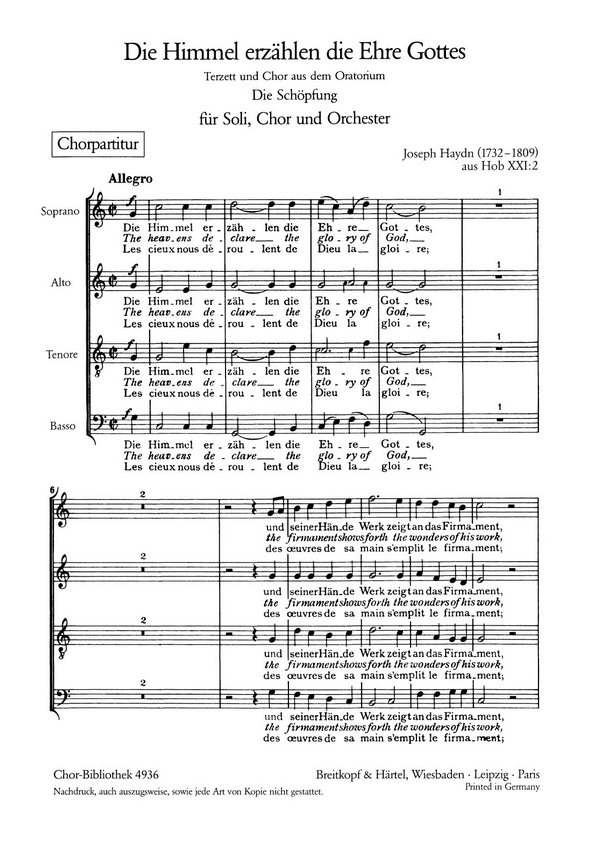 Die Himmel erzählen die Ehre Gottes  für gem Chor und Orgel  Chorpartitur