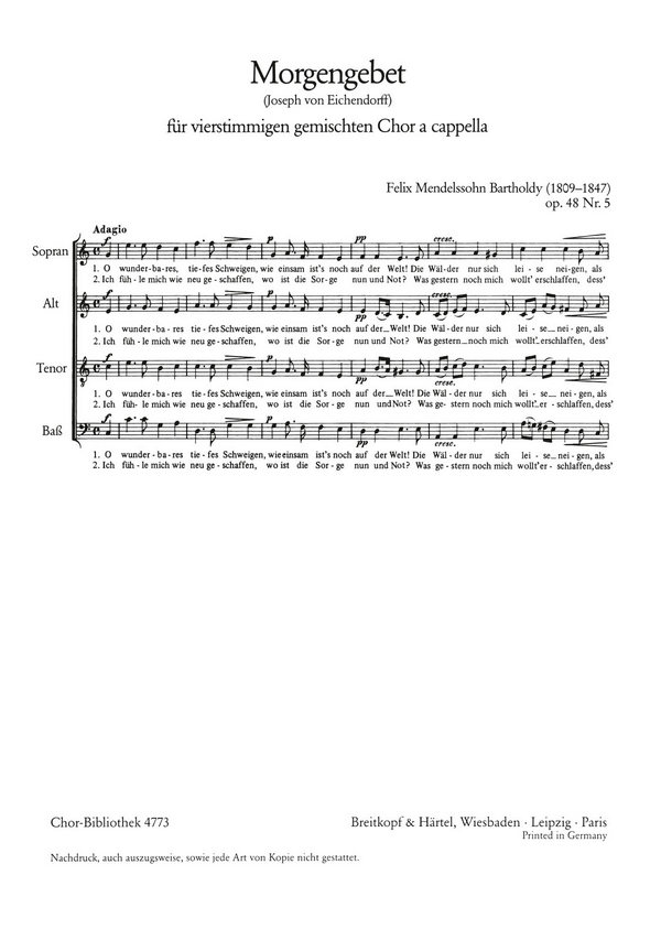 Morgengebet op.48,5&nbsp;&nbsp;für gem Chor a cappella&nbsp;&nbsp;Chorpartitur