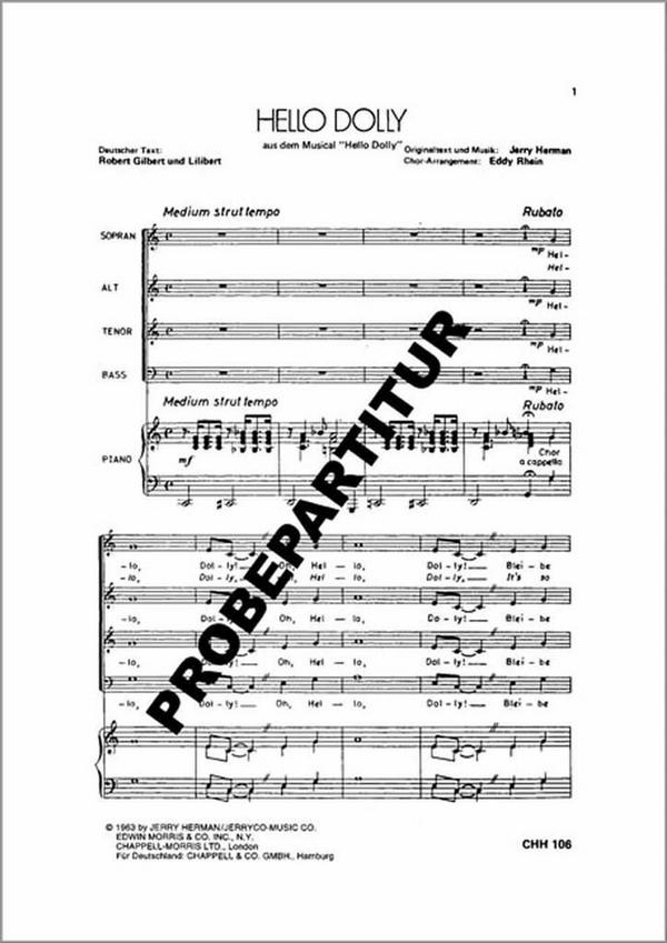 Hello Dolly&nbsp;&nbsp;für gem Chor und Klavier&nbsp;&nbsp;Partitur