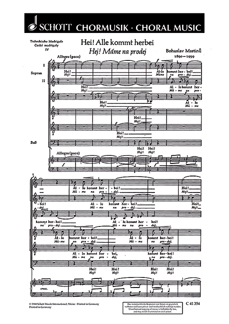 Tschechische Madrigale · ?eské madrigaly H 278&nbsp;&nbsp;für gemischten Chor (SSATTB)&nbsp;&nbsp;Chorpartitur