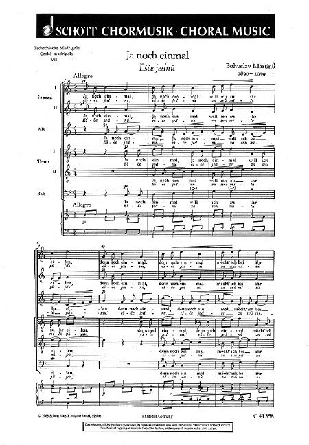 Tschechische Madrigale · Ceské madrigaly H 278&nbsp;&nbsp;für gemischten Chor (SSATTB)&nbsp;&nbsp;Chorpartitur