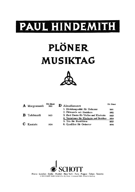 Plöner Musiktag  für Klarinette und Streicher  Partitur