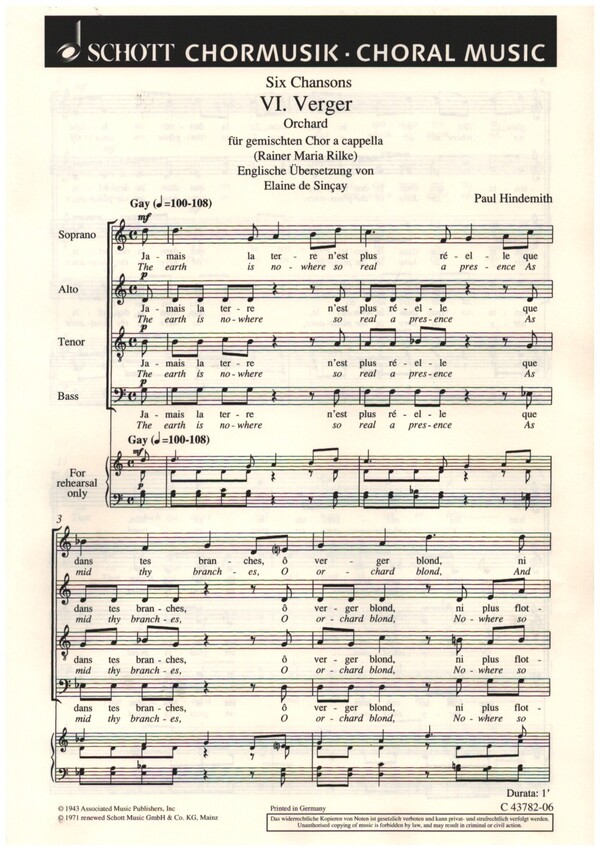 Verger&nbsp;&nbsp;für gem Chor&nbsp;&nbsp;Partitur (fr)