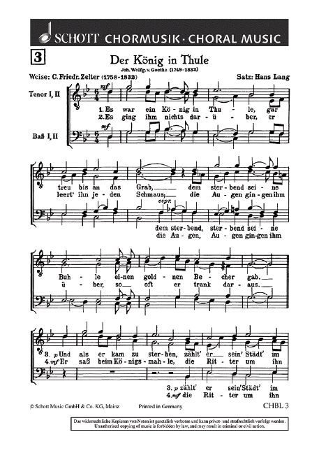 Der König in Thule  für Männerchor  Chorpartitur