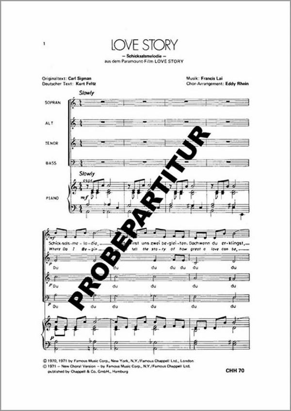 Love Story&nbsp;&nbsp;für gem Chor und Klavier&nbsp;&nbsp;Partitur (dt/en)