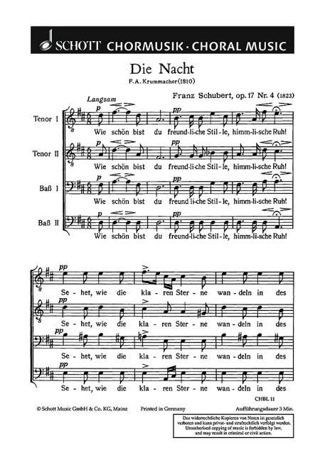 Die Nacht op. 17/4&nbsp;&nbsp;für Männerchor (TTBB)&nbsp;&nbsp;Chorpartitur