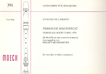 Versos de Magnificat (1578)  für 4 Blockflöten (SATB)  Spielpartitur