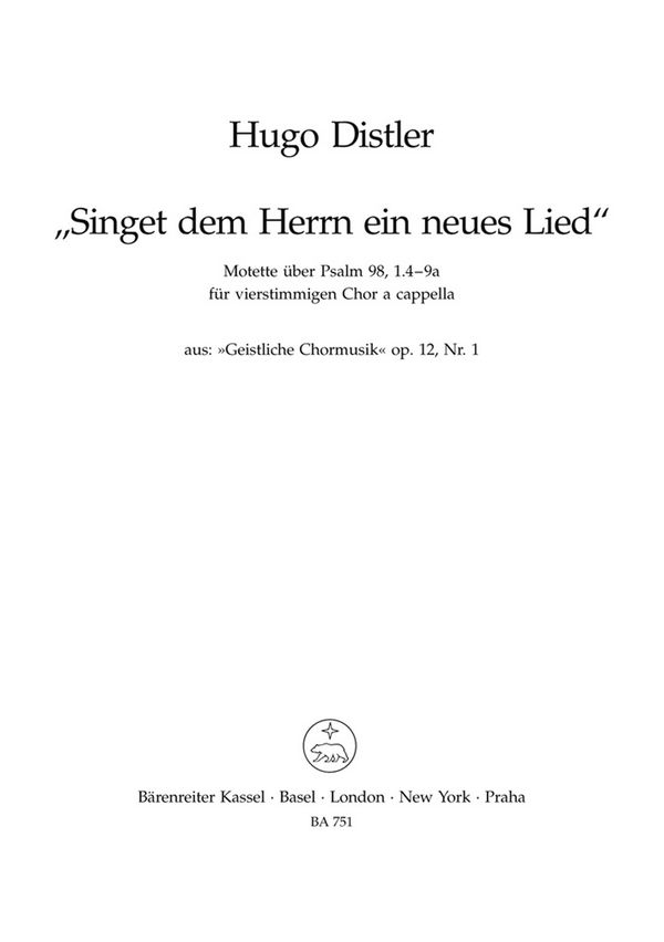 Singet dem Herrn Motette für  gem chor a cappella,  Partitur  