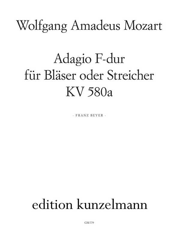 Adagio F-Dur KV580a&nbsp;&nbsp;für Klarinette und 3 Bassetthörner&nbsp;&nbsp;Partitur und 4 Stimmen